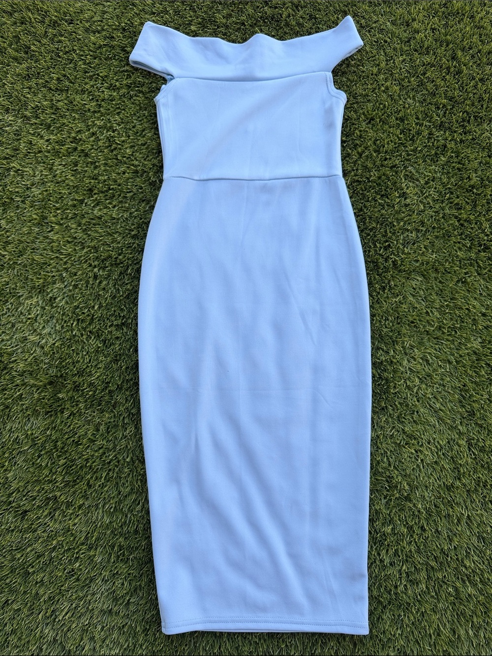 Boohoo Pale Blue One-Shoulder Midi Dress